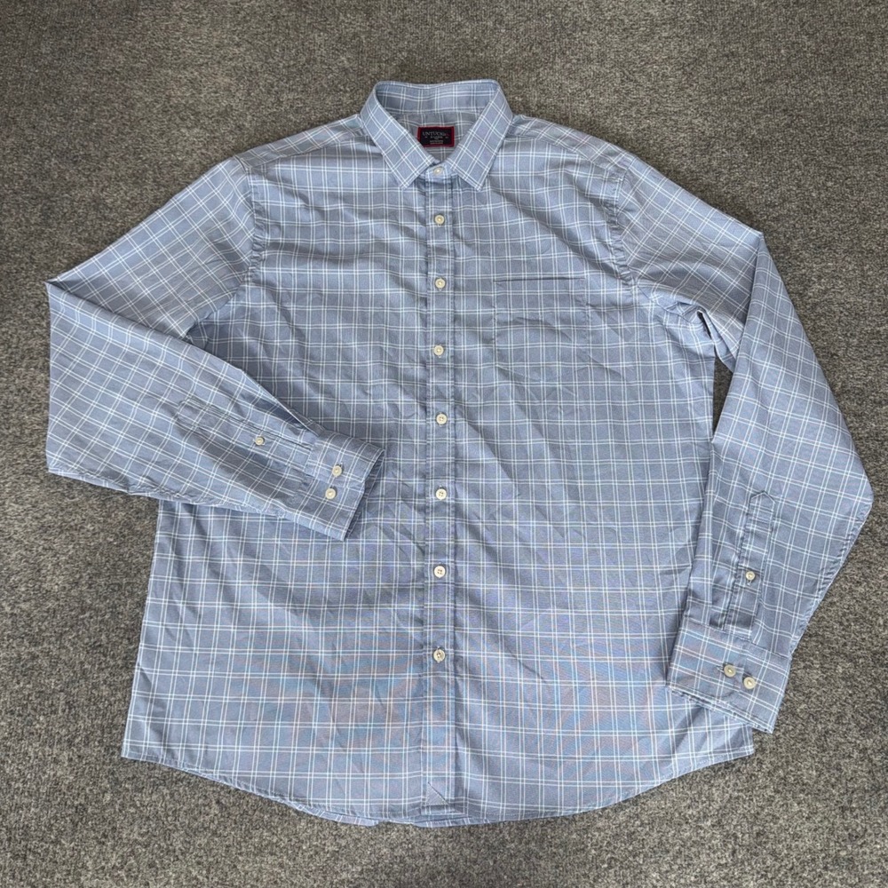 UNTUCKit Mens XL Tall Blue Windowpane Plaid Button Up Shirt Long Sleeve Casual